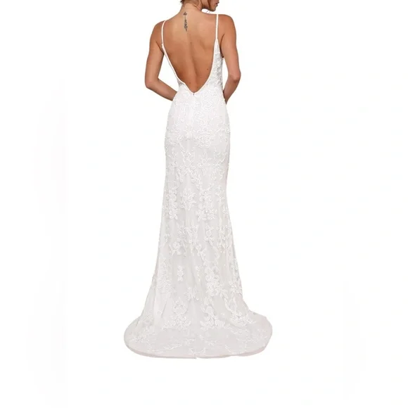 Lulus Everlasting Passion White Sequin Beaded Backless Maxi Dress